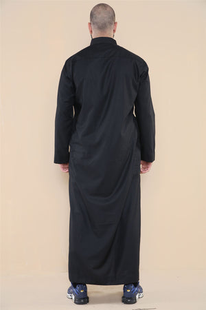 Męska thobe jubba z kołnierzem wykładanym muzułmańska bawełniana kaftan szata arabska - Czarny - Thobez - 6