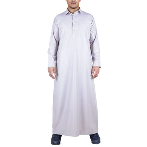 Męska thobe jubba z kołnierzem wykładanym muzułmańska bawełniana kaftan szata arabska - Kremowy - Thobez - 38