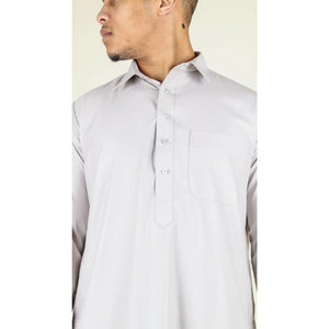 Męska thobe jubba z kołnierzem wykładanym muzułmańska bawełniana kaftan szata arabska - Kremowy - Thobez - 40