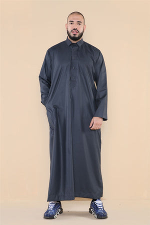 Męska thobe jubba z kołnierzem wykładanym muzułmańska bawełniana kaftan szata arabska - Szary - Thobez - 15