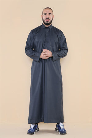 Męska thobe jubba z kołnierzem wykładanym muzułmańska bawełniana kaftan szata arabska - Szary - Thobez - 16