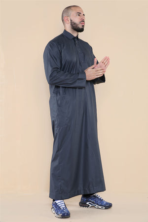 Męska thobe jubba z kołnierzem wykładanym muzułmańska bawełniana kaftan szata arabska - Szary - Thobez - 17