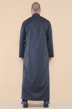 Męska thobe jubba z kołnierzem wykładanym muzułmańska bawełniana kaftan szata arabska - Szary - Thobez - 18
