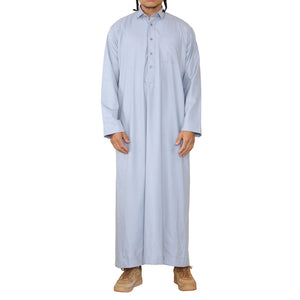 Męska thobe jubba z kołnierzem wykładanym muzułmańska bawełniana kaftan szata arabska - Jasnoniebieski - Thobez - 25