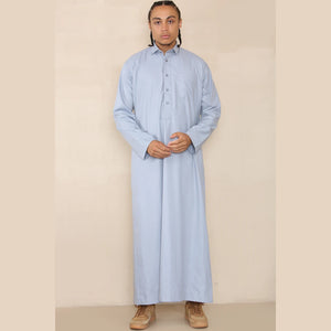 Męska thobe jubba z kołnierzem wykładanym muzułmańska bawełniana kaftan szata arabska - Jasnoniebieski - Thobez - 26