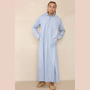 Męska thobe jubba z kołnierzem wykładanym muzułmańska bawełniana kaftan szata arabska - Jasnoniebieski - Thobez - 27