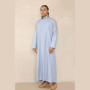 Męska thobe jubba z kołnierzem wykładanym muzułmańska bawełniana kaftan szata arabska - Jasnoniebieski - Thobez - 30
