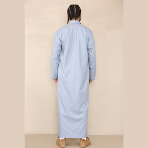 Męska thobe jubba z kołnierzem wykładanym muzułmańska bawełniana kaftan szata arabska - Jasnoniebieski - Thobez - 31