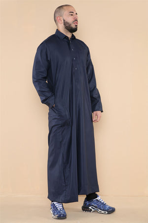 Męska thobe jubba z kołnierzem wykładanym muzułmańska bawełniana kaftan szata arabska - Granatowy - Thobez - 10