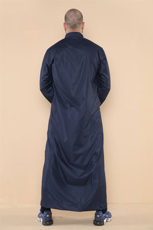 Męska thobe jubba z kołnierzem wykładanym muzułmańska bawełniana kaftan szata arabska - Granatowy - Thobez - 12