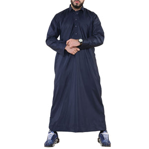 Męska thobe jubba z kołnierzem wykładanym muzułmańska bawełniana kaftan szata arabska - Granatowy - Thobez - 7