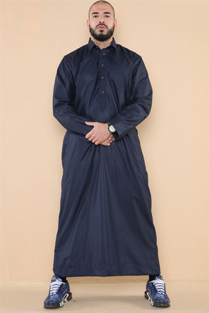 Męska thobe jubba z kołnierzem wykładanym muzułmańska bawełniana kaftan szata arabska - Granatowy - Thobez - 8