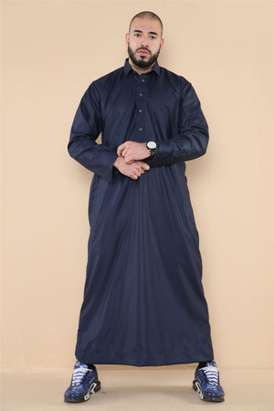Męska thobe jubba z kołnierzem wykładanym muzułmańska bawełniana kaftan szata arabska - Granatowy - Thobez - 9