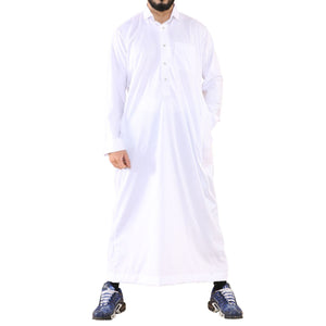 Męska thobe jubba z kołnierzem wykładanym muzułmańska bawełniana kaftan szata arabska - Biały - Thobez - 19