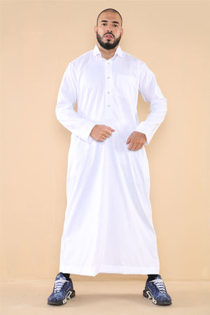 Męska thobe jubba z kołnierzem wykładanym muzułmańska bawełniana kaftan szata arabska - Biały - Thobez - 20