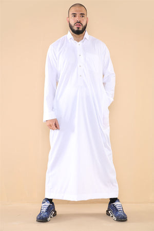 Męska thobe jubba z kołnierzem wykładanym muzułmańska bawełniana kaftan szata arabska - Biały - Thobez - 21