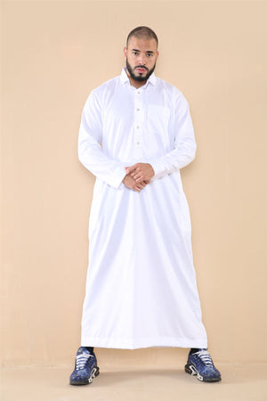 Męska thobe jubba z kołnierzem wykładanym muzułmańska bawełniana kaftan szata arabska - Biały - Thobez - 22