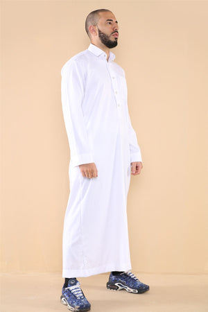 Męska thobe jubba z kołnierzem wykładanym muzułmańska bawełniana kaftan szata arabska - Biały - Thobez - 23