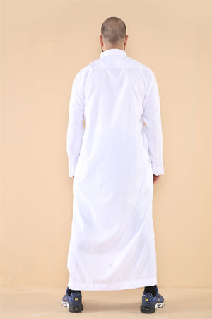 Męska thobe jubba z kołnierzem wykładanym muzułmańska bawełniana kaftan szata arabska - Biały - Thobez - 24