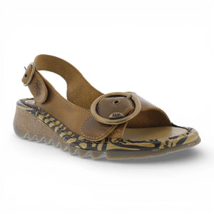 Damen-Sandalen aus kamelbraunem Leder mit Keilabsatz schlichter Stil bequeme - Fly London - 3
