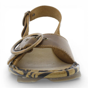 Damen-Sandalen aus kamelbraunem Leder mit Keilabsatz schlichter Stil bequeme - Fly London - 4
