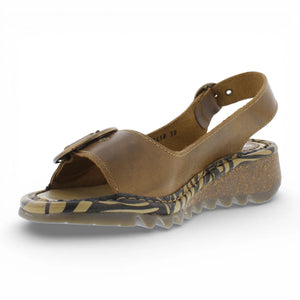Damen-Sandalen aus kamelbraunem Leder mit Keilabsatz schlichter Stil bequeme - Fly London - 5
