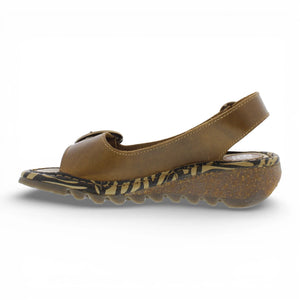 Damen-Sandalen aus kamelbraunem Leder mit Keilabsatz schlichter Stil bequeme - Fly London - 6