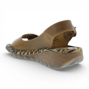 Damen-Sandalen aus kamelbraunem Leder mit Keilabsatz schlichter Stil bequeme - Fly London - 7