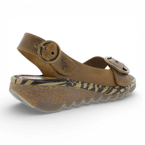 Damen-Sandalen aus kamelbraunem Leder mit Keilabsatz schlichter Stil bequeme - Fly London - 9
