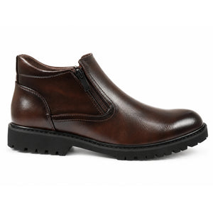 Men's Vegan Leather Side-Zip Casual Ankle Boots - Brown - Dolcetto - 1