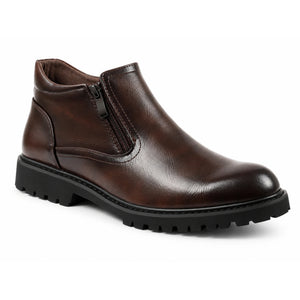 Men's Vegan Leather Side-Zip Casual Ankle Boots - Brown - Dolcetto - 2