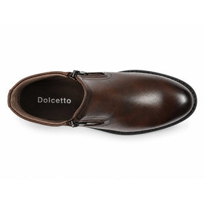 Men's Vegan Leather Side-Zip Casual Ankle Boots - Brown - Dolcetto - 3