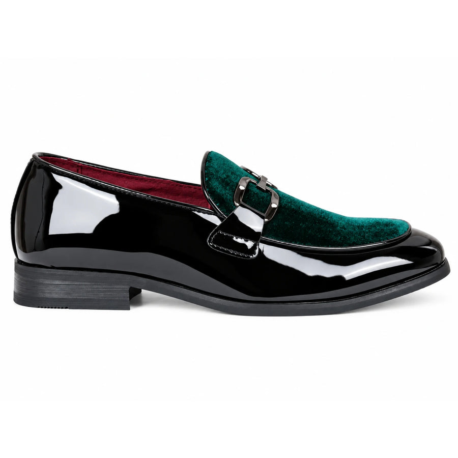 Men's Velvet Patent Slip-On Dress Loafers - Green - Dolcetto - 1