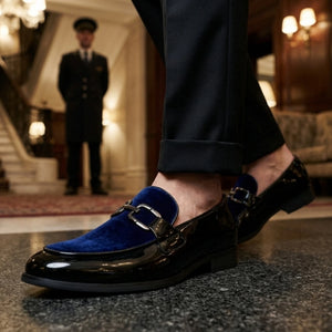 Loafer für Herren aus Samt und Lackleder zum Hineinschlüpfen - Marineblau - Dolcetto - 13