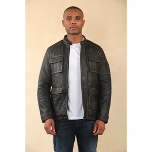 Men's Vintage Black Leather Safari Parka Jacket - Infinity Leather - 3
