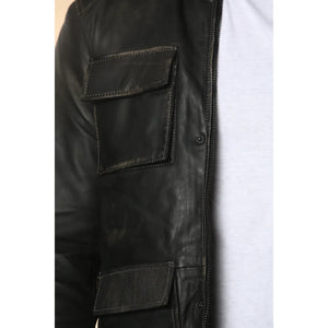 Men's Vintage Black Leather Safari Parka Jacket - Infinity Leather - 5