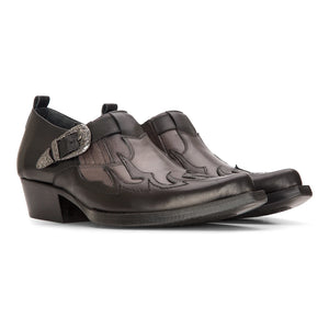 Zapatos de hebilla occidental para hombre de cuero auténtico vintage, perfectos para bailes, equitación y un clásico estilo vaquero - Negro - Etor - 7