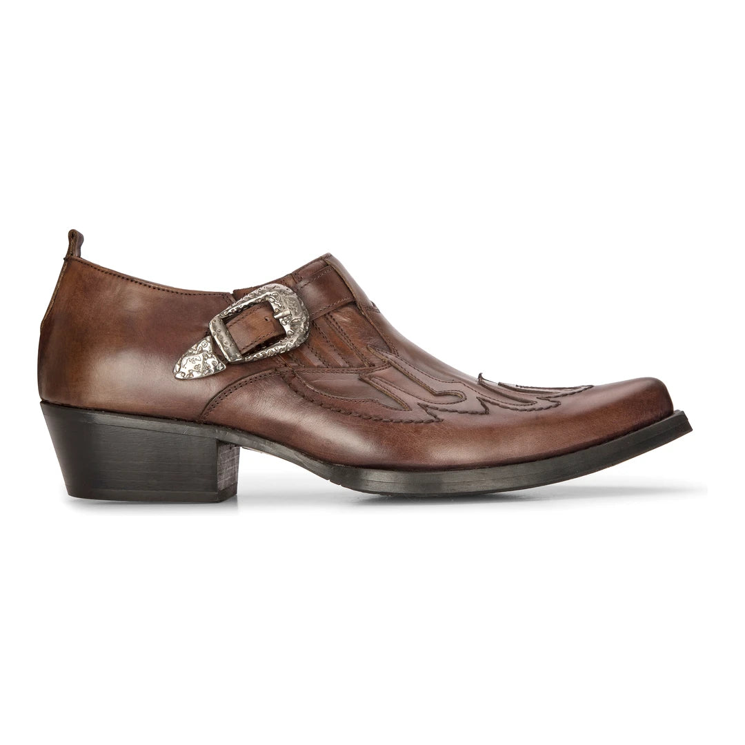 Zapatos de hebilla occidental para hombre de cuero auténtico vintage, perfectos para bailes, equitación y un clásico estilo vaquero - Marrón - Etor - 1