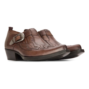 Zapatos de hebilla occidental para hombre de cuero auténtico vintage, perfectos para bailes, equitación y un clásico estilo vaquero - Marrón - Etor - 2