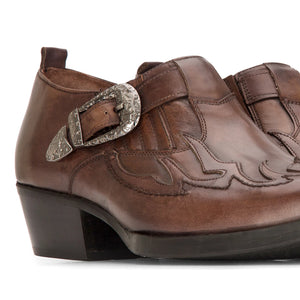 Zapatos de hebilla occidental para hombre de cuero auténtico vintage, perfectos para bailes, equitación y un clásico estilo vaquero - Marrón - Etor - 5