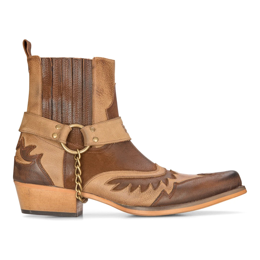 Herren Western Cowboy Stiefel Vintage Spitz Knöchel Land Boot Reiten Echtleder - Braun - Etor - 1