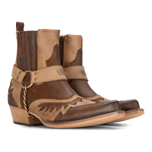 Scarpe Cowboy da Uomo Stivaletti stile Vintage Country in Vera Pelle Appuntate - Marrone - Etor - 2