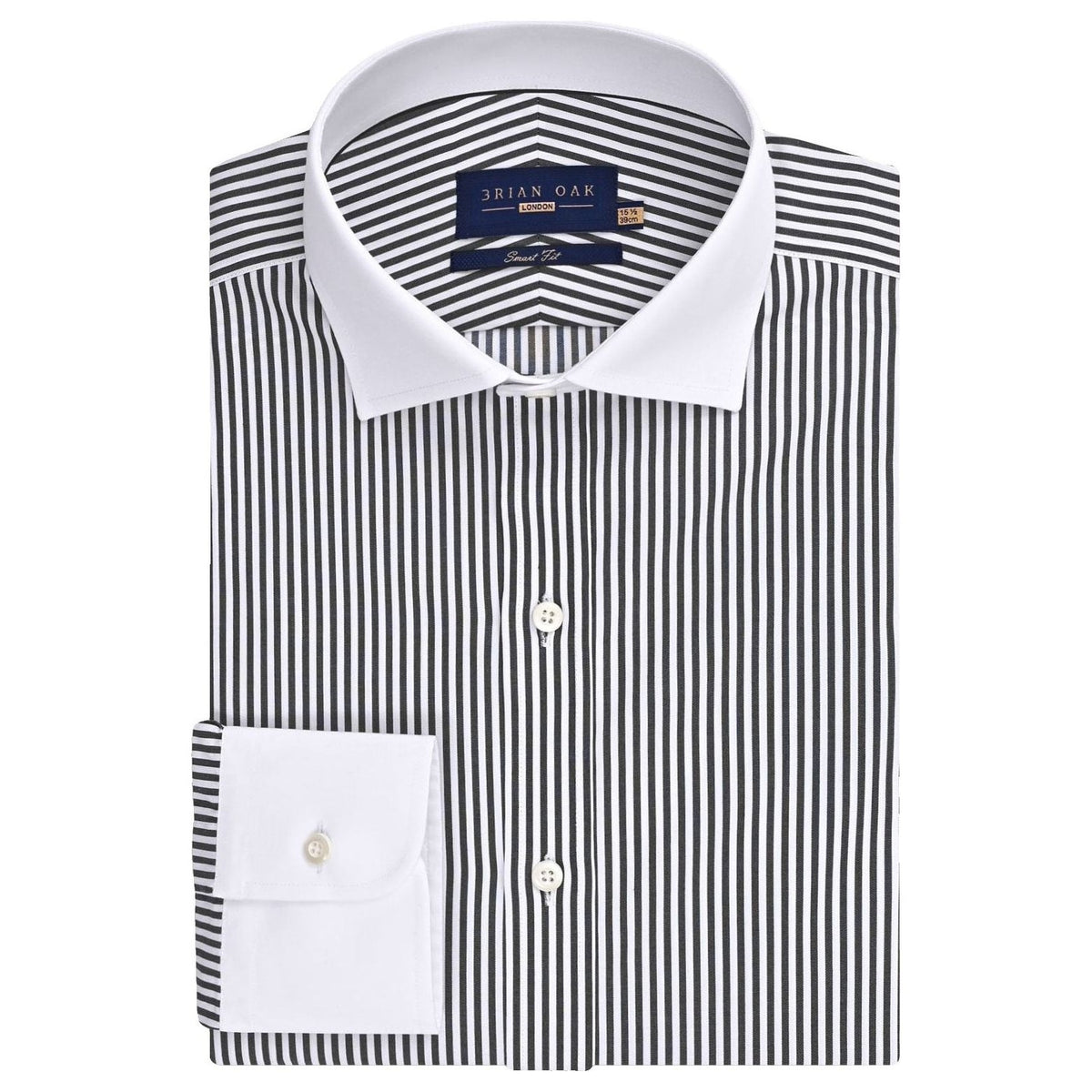 Men's White and black striped contrast collar shirt - Brian Oak - 1