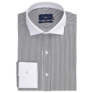 Men's White and black striped contrast collar shirt - Brian Oak - 1
