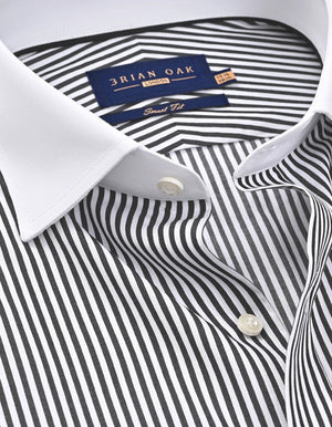 Men's White and black striped contrast collar shirt - Brian Oak - 2