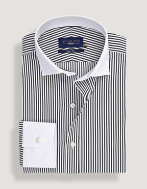 Men's White and black striped contrast collar shirt - Brian Oak - 3