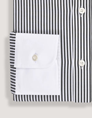 Men's White and black striped contrast collar shirt - Brian Oak - 5