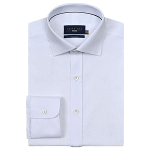 Men's White Self Textured Dobby Shirt - Brian Oak - 1