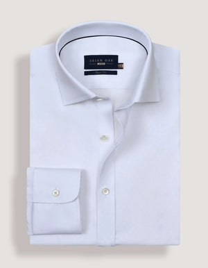 Men's White Self Textured Dobby Shirt - Brian Oak - 2