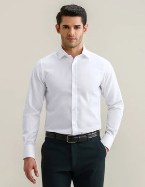 Men's White Self Textured Formal Shirt - Brian Oak - 2